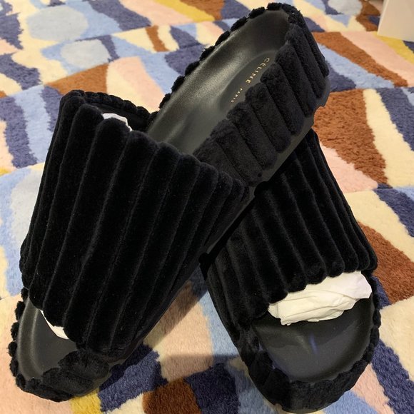 Celine Shoes - CELINE Black Velvet Sandals